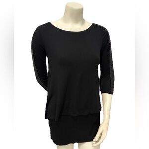 White House Black Market XS Black Tunic Top Stretch Beaded Embellished Sleeveles
